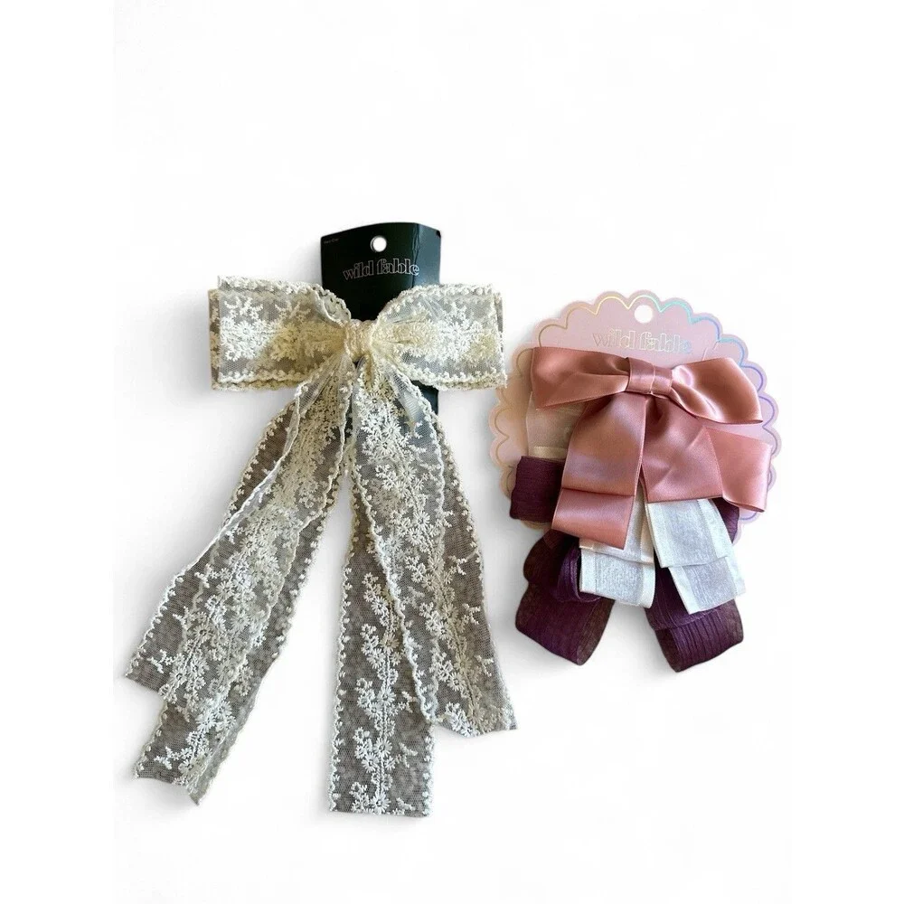 NWT 5pc Wild Fable Women's Hair Bows & Clips Pastels Lace Floral Ribbons $31 Ret